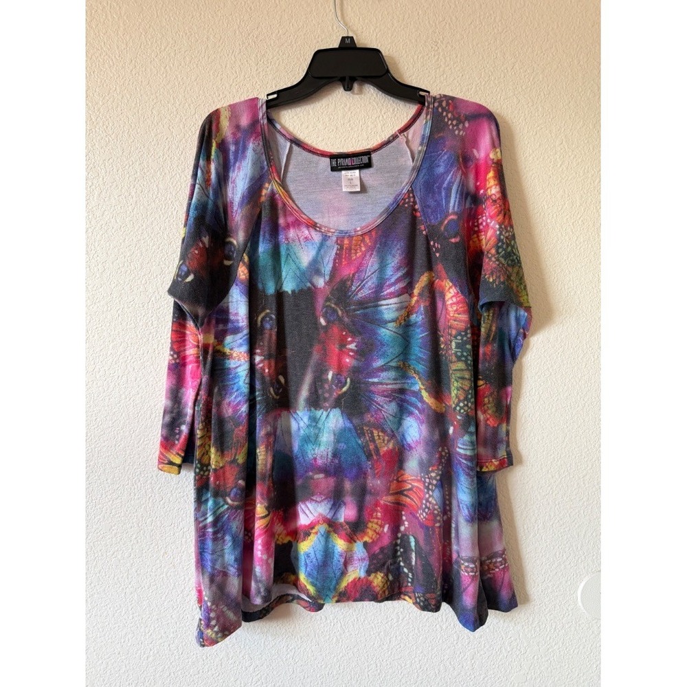 Pyramid Collection Womens Butterfly Print Tunic Top Multicolor Long Sleeve L - Picture 2 of 15